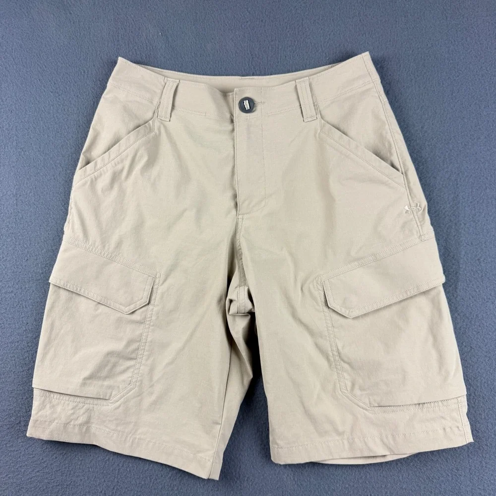 Under Armour Fish Hunter Cargo Shorts Men's 28 Beige Heatgear Hiking Wicking